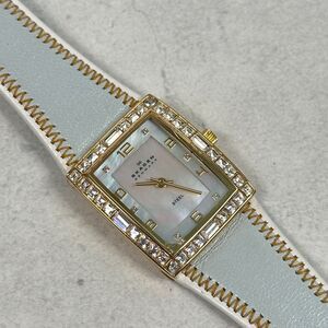 Skagen Watch Womens 25mm Blue MOP Dial Pave Bezel Gold Tone Slim New Battery